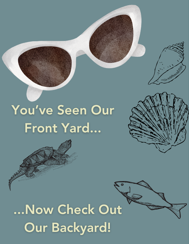 an advertisement for the front yard with sunglasses and sea animals